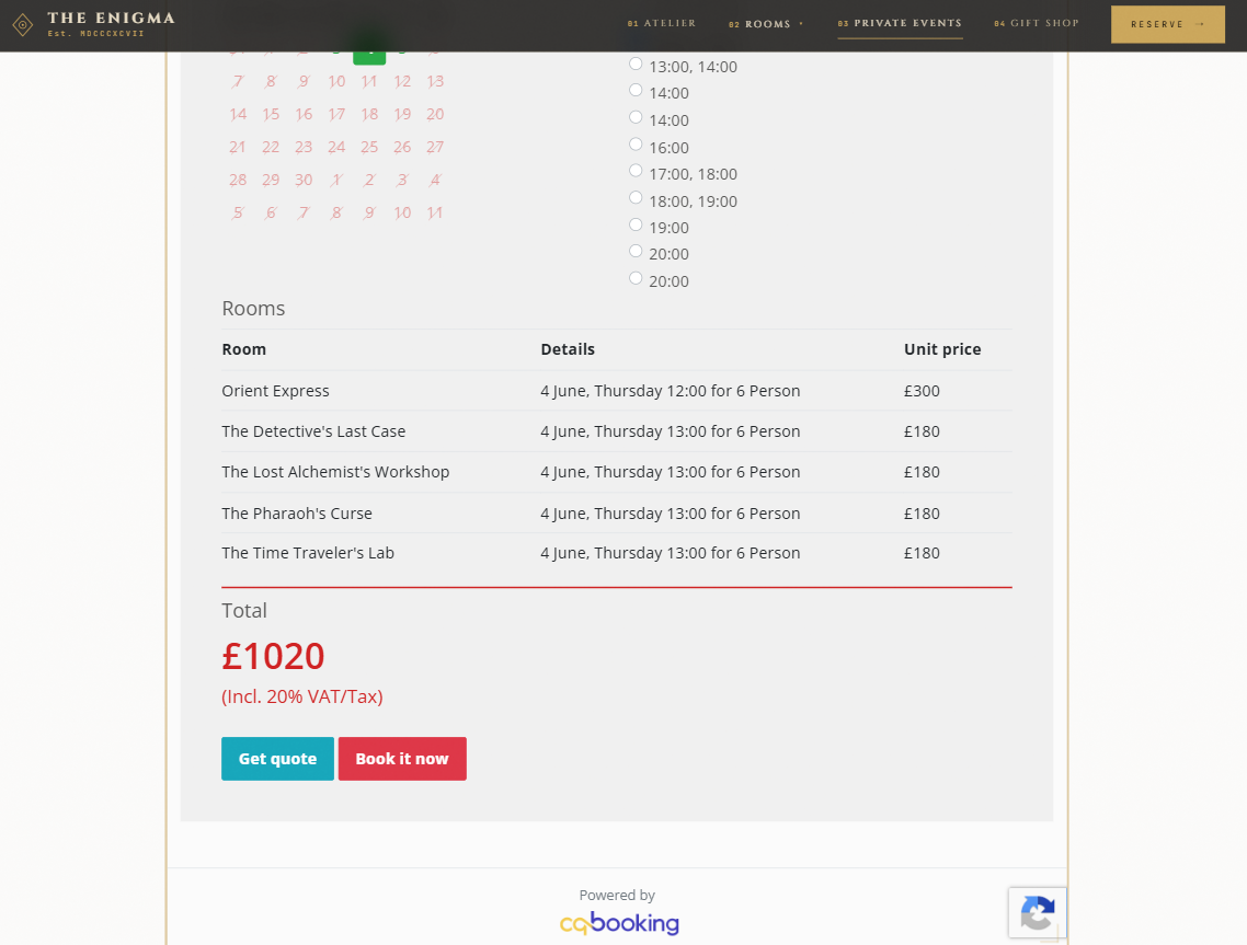 Screenshot of the cqbooking corporate enquiry form on a partner website