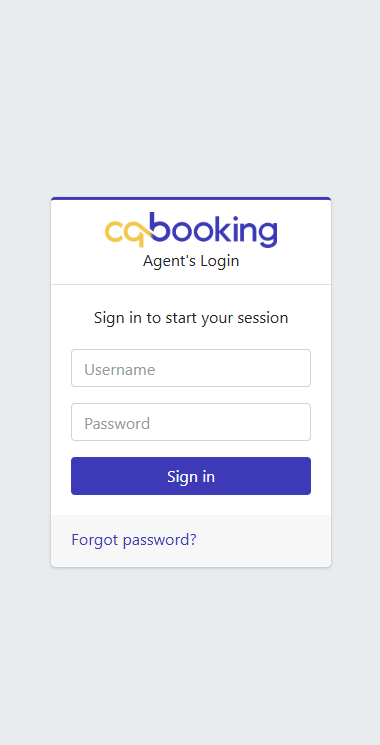 cqbooking agent login screen on mobile